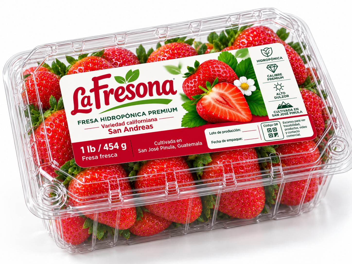 Clamshell de 1 libra de fresas La Fresona